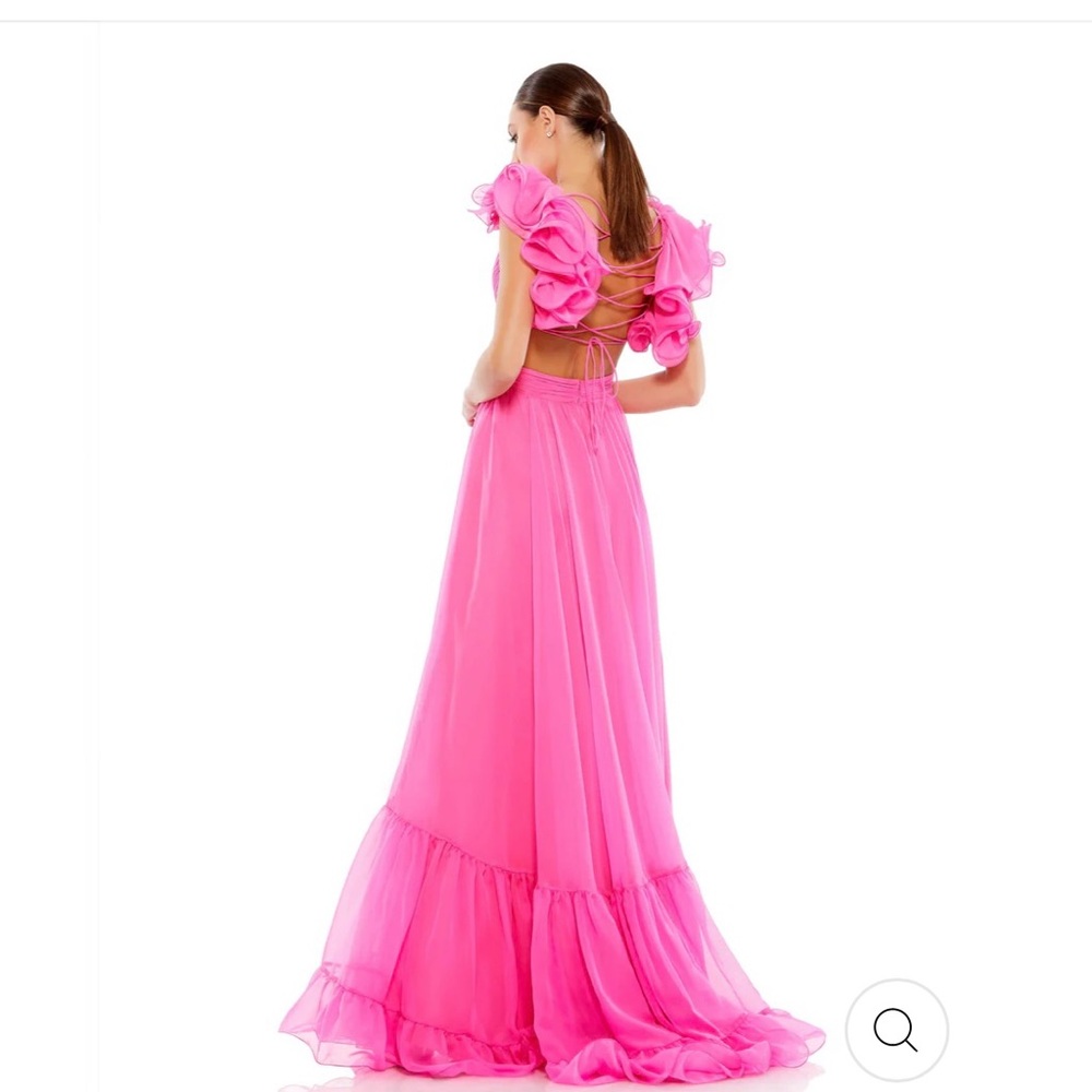 Mac Duggal Hot Pink Ruffle-Detail Maxi Dress
